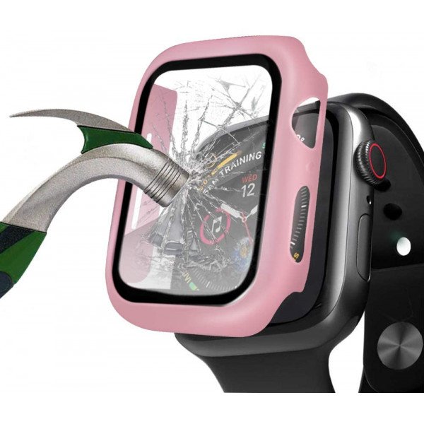 Wholesale Apple Watch Series 6/5/4/SE Hard Full Body Case with Tempered Glass 40MM (Matte Pink)